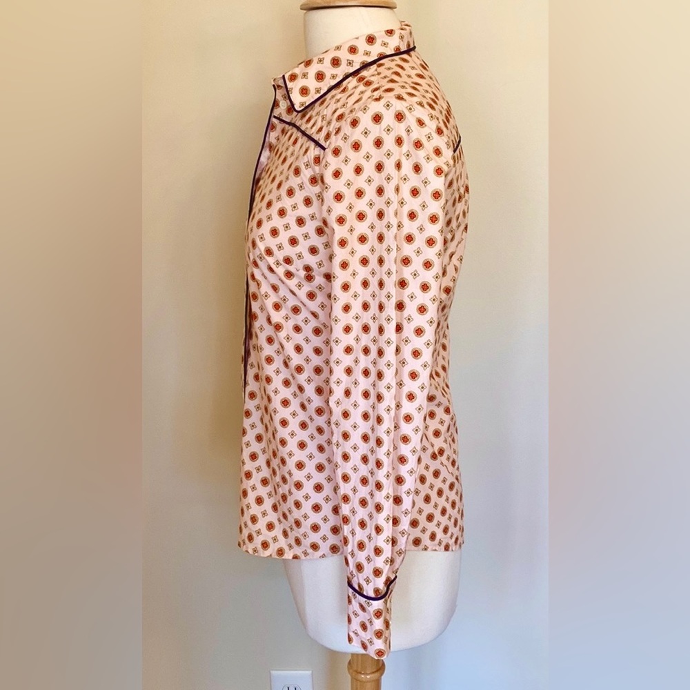 J. Crew Pink Red Gold Geometric SZ 2 Modern Contemporary Preppy Retro Office Top - Picture 6 of 10